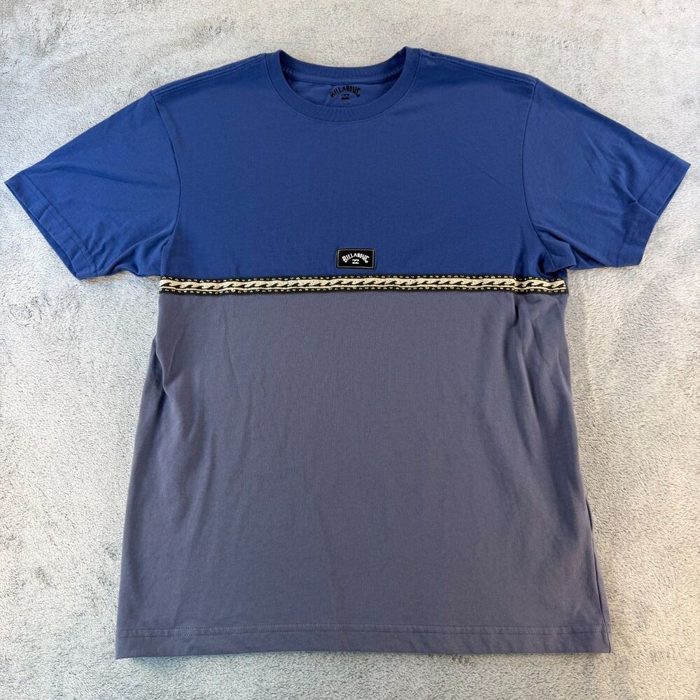 Billabong T-Shirt Mens Small Blue Colorblock Wave Stripe Short Sleeve Crew Neck